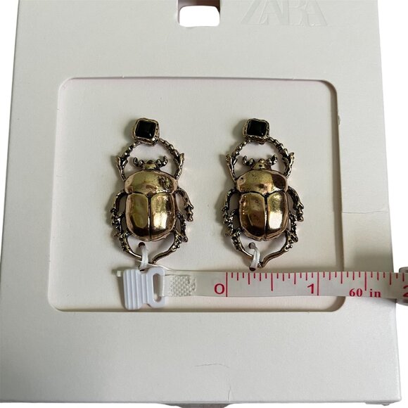 Zara Maxi Beetle Insect Earrings – Gold Statement Jewelry with Crystal Detail - Picture 3 of 5